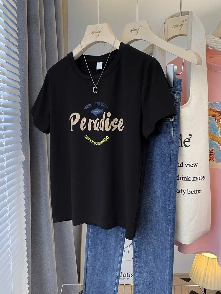 Official picture spring and summer short-sleeved printed T-shirt Four fabrics to choose from Cotton Back collar