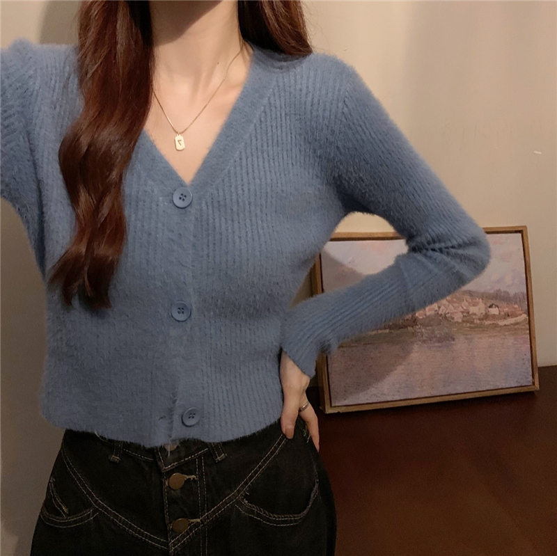 Real shooting and real price autumn new imitation mink velvet super soft air single breasted long sleeved knitted cardigan women's sweater coat