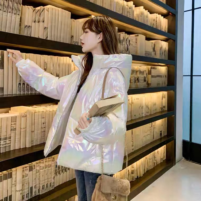 Colorful shiny cotton coat women's short style 2022 winter new down cotton loose thickened ins bread coat coat