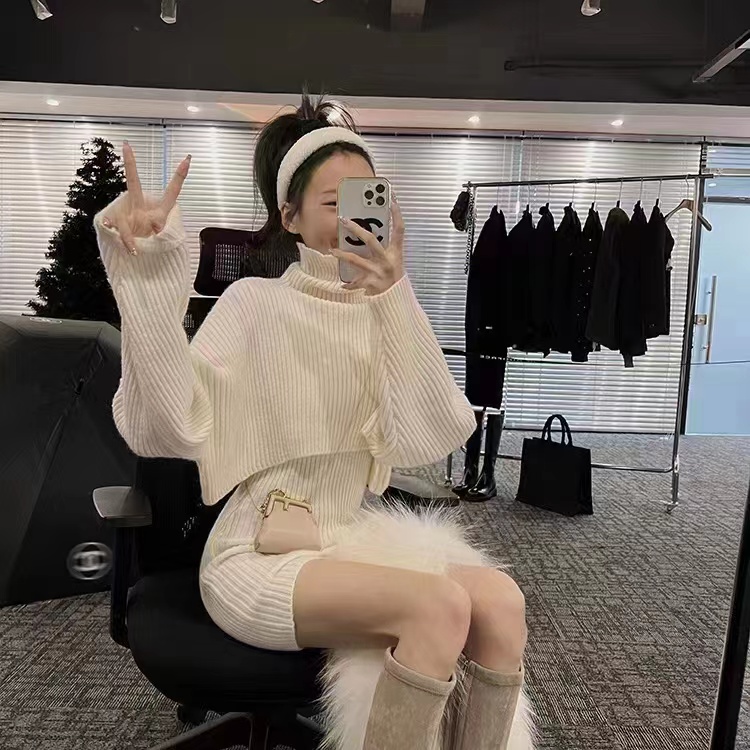 Fashion knitted dress high-end temperament ladies high-end goddess fan wool knitted skirt suit skirt