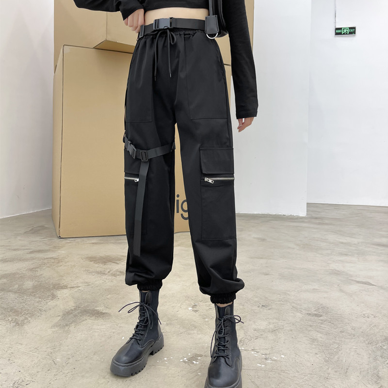 Real shooting ~ 2021 spring overalls women are thin, high waist and bound feet, loose straight black casual pants and sports pants