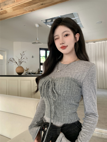 Actual shot~Autumn and winter new design niche round neck long sleeves + knitted tube top two-piece set