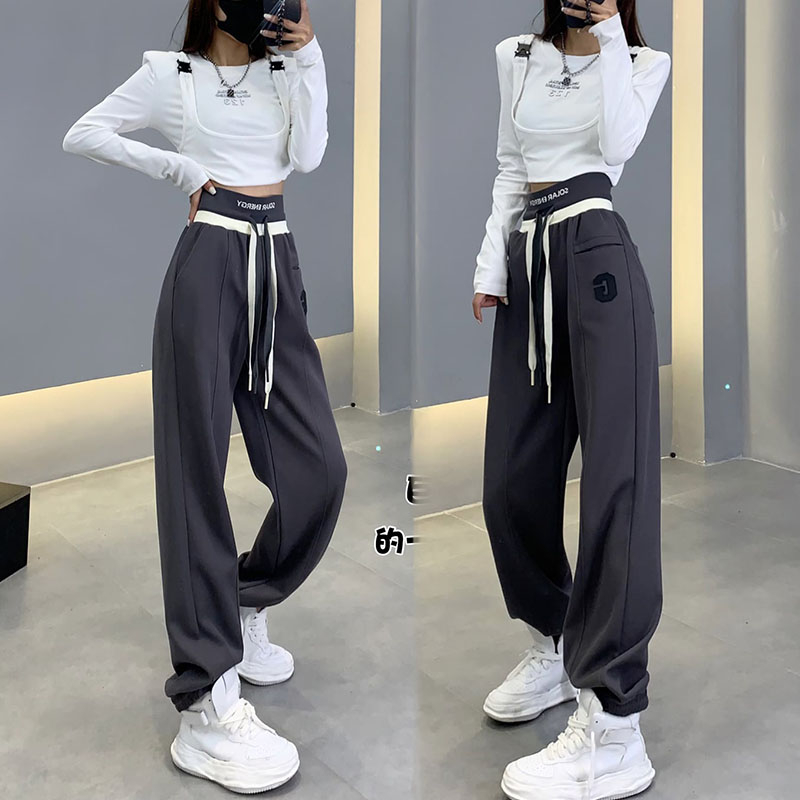 European letter embroidered casual sweatpants women's autumn and winter 2022 new loose all-match high waist harem pants trousers