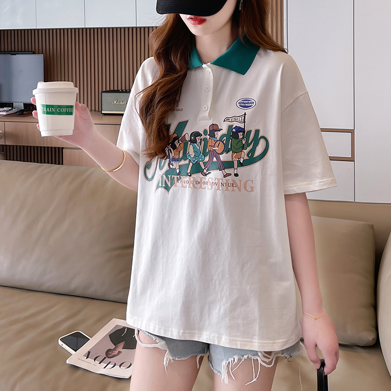 Real shot 100% cotton back pack collar summer Korean version of the small short-sleeved POLO shirt women's T-shirt pure cotton contrast color top