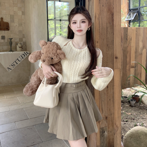 Real shot new warm soft waxy wind lazy knitted fake two-piece sweater women autumn and winter