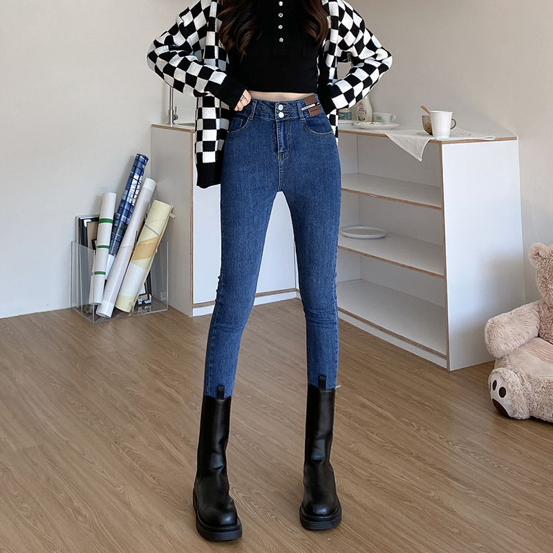 Real shot real price ~ high waist skinny jeans women's dark blue 2022 new slim and tall pencil pants