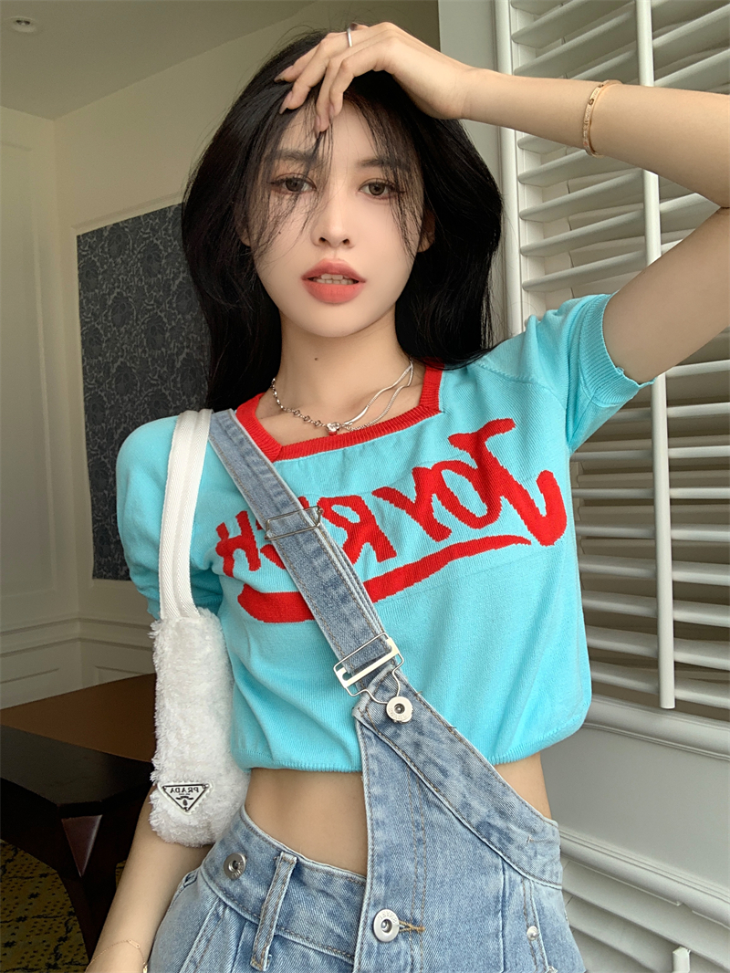 Real price, real shooting, chic short sleeve T-shirt, women's summer design sense, minority chic sweet and spicy girl top, short sleeve fashion