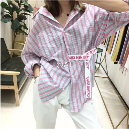 Korean East Gate autumn new striped shirt women's long sleeve chic top Hong Kong Style lazy casual shirt BF style
