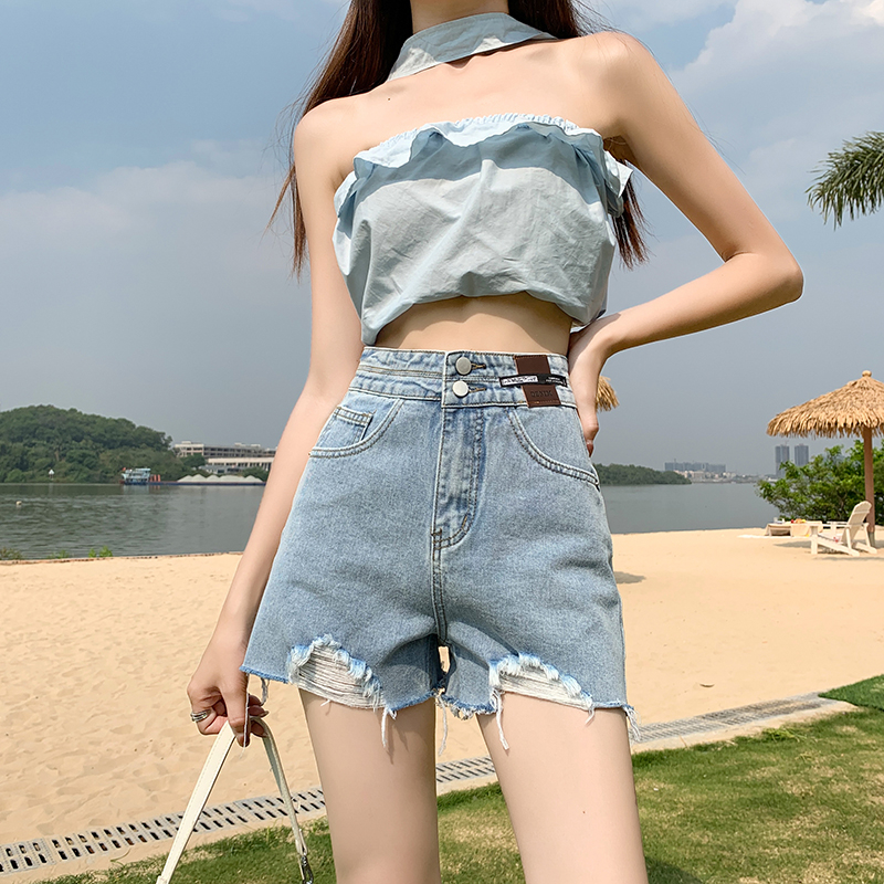 Black denim shorts women's summer 2023 new net red high waist a word raw edge thin section ins trendy design sense niche