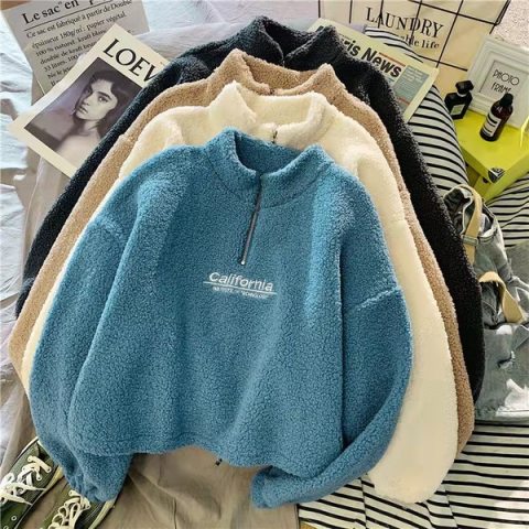 Plus velvet thick sweater women's 2022 winter new Korean version loose imitation lamb plush age-reducing bear long-sleeved top