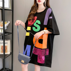 South Korean Short Sleeve T-shirt skirt women's loose 2021 new summer clothes mid long summer clothes fashion