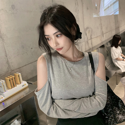 Sexy off shoulder long sleeve shirt women's summer thin loose sunscreen shirt solid color top