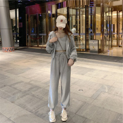 Pure cotton sports suit female spring and autumn Korean Edition Student loose show thin fashion leisure two piece running suit fashion