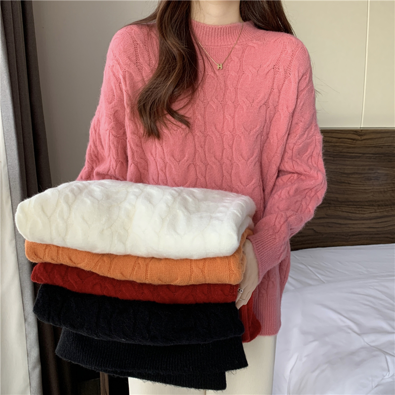 Real shooting real price~ New Korean version twist round neck pullover sweater loose all-match knitted top women