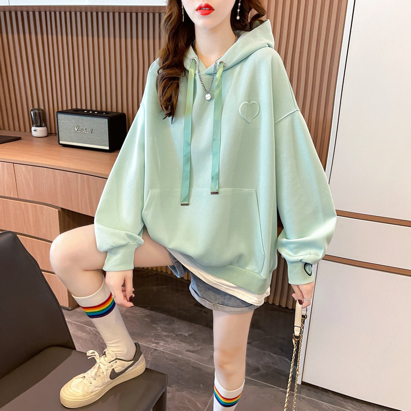 Real shot plus velvet thickened hooded sweater women's 2022 new autumn and winter loose lazy wind oversize jacket