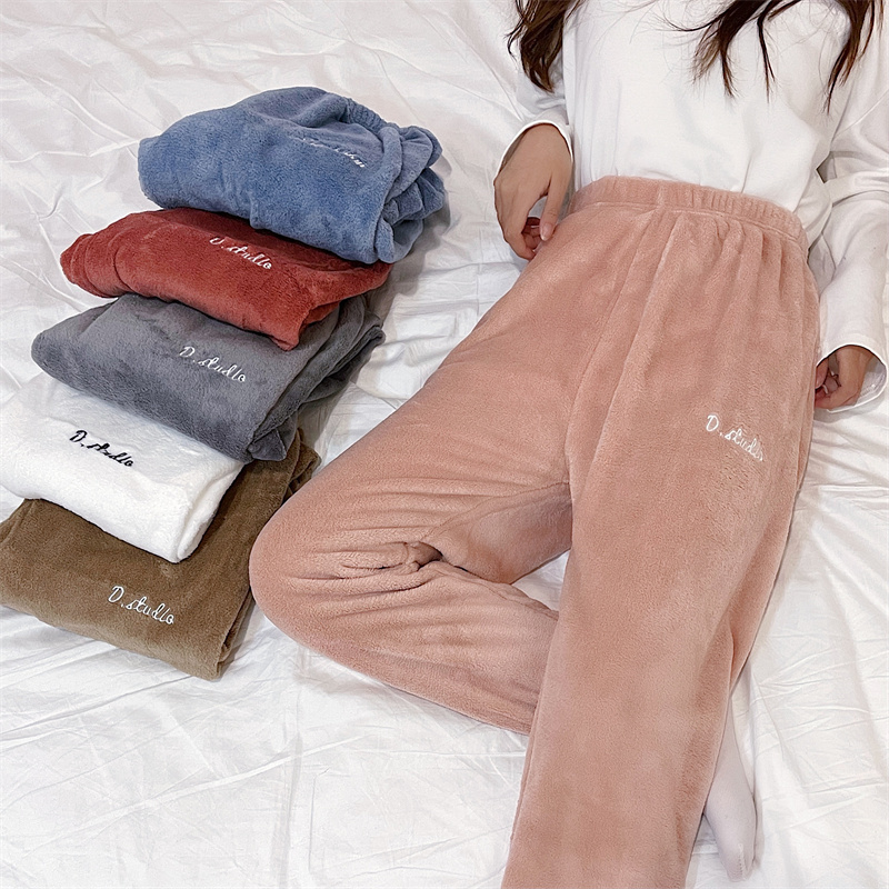 Real shot unabated Fairy warm pants coral fleece home warm pants lazy pants closed leggings outside wearing pajama pants