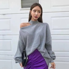Korean off the shoulder hanging neck sweater knitwear autumn winter new irregular careful machine net red temperament top