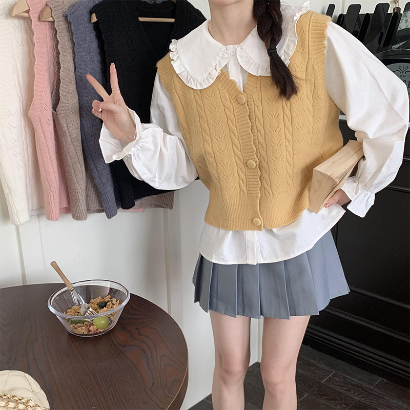 Hand-painted Knit Vest for Women - Fall Fashionable, Simple Striped, Solid Color, Single Button Open Vest