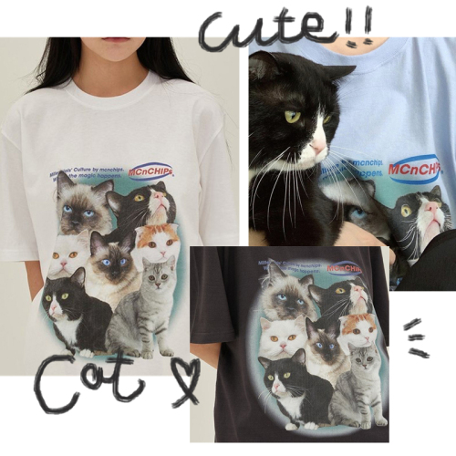 ~Popular brand cute cat print short sleeve T-shirt loose top summer