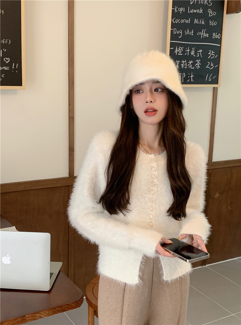 Real shooting real price Korean version of soft waxy and gentle mink wool cardigan sweater autumn and winter high-end all-match top