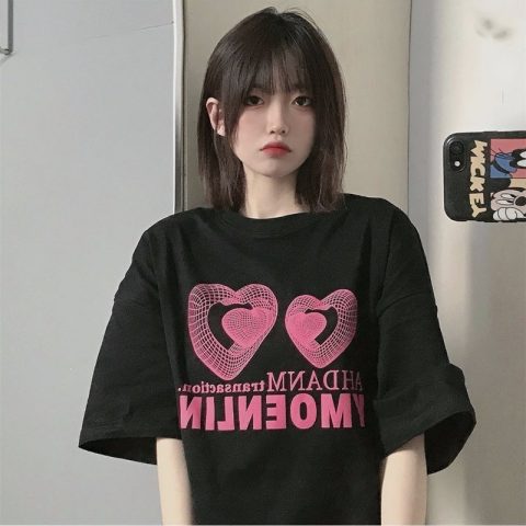 New design sense of minority love short sleeve T-shirt women's summer fashion American street loose sweet cool top