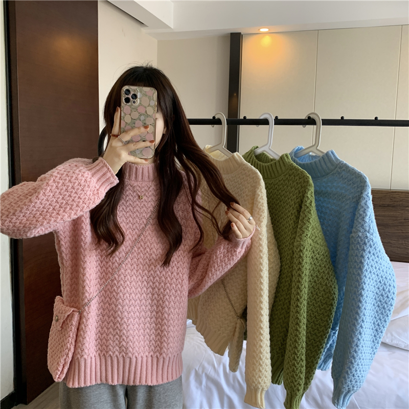 Real Priced Winter Lazy Style Retro Sweater Versatile Knitted Pullover Top Female + Cute Knitted Bag