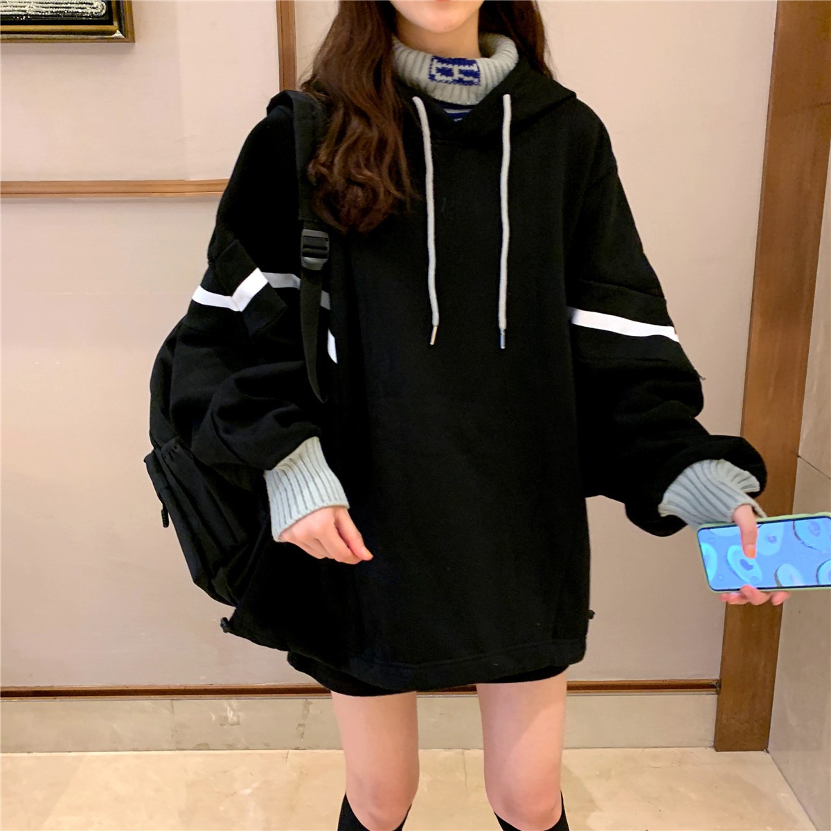 Real shot ~ 250g fleece thickened high collar fake two pieces of fur collar Large Plush coat