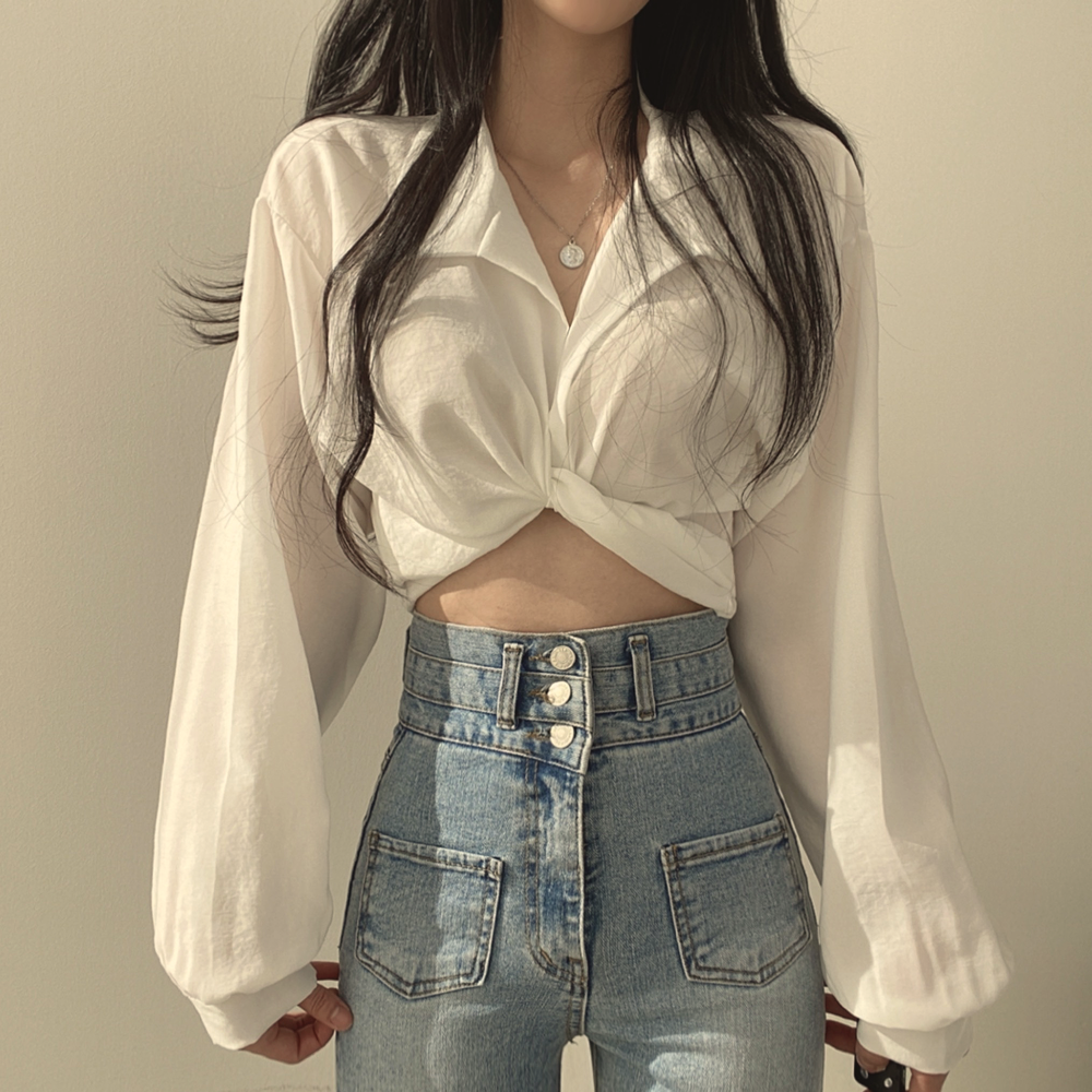 Korean chic summer French minority design sense back lace up butterfly dew navel short shirt top women