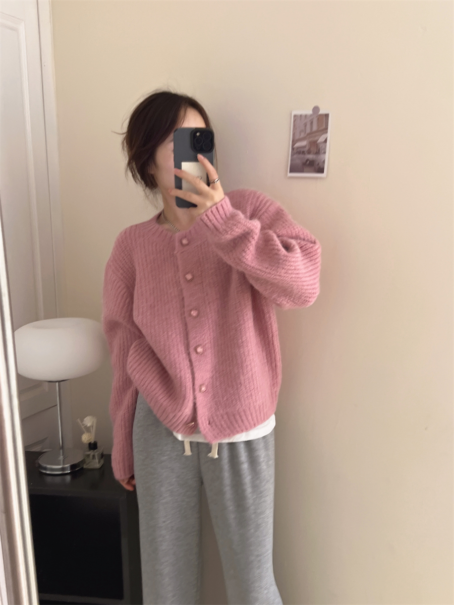 Lazy style Korean loose sweater jacket 2022 autumn and winter new temperament silhouette solid color thickened knitted cardigan