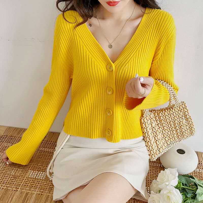 New knitwear women's early autumn 2020 Korean V-neck slim long sleeve ulzzang cardigan jacket short