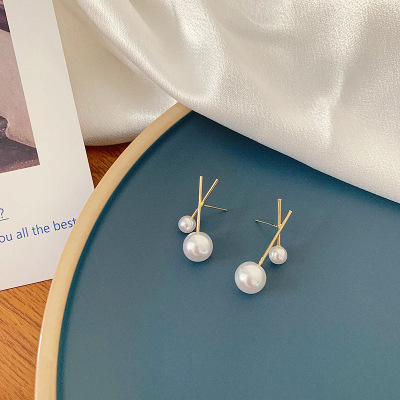 Pearl Sterling Silver Needle Earrings designed in Korean style