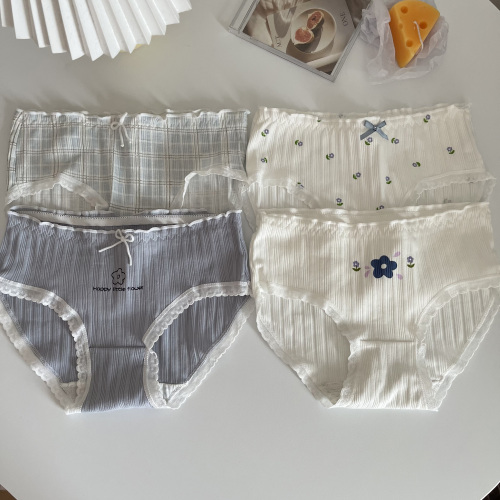 Real price Japanese cute sweet girl middle waist cotton underwear women's briefs 4 Pack