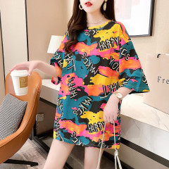 Net red short sleeve T-shirt women's mid long summer 2021 new loose fit Korean boudoir loose T-shirt