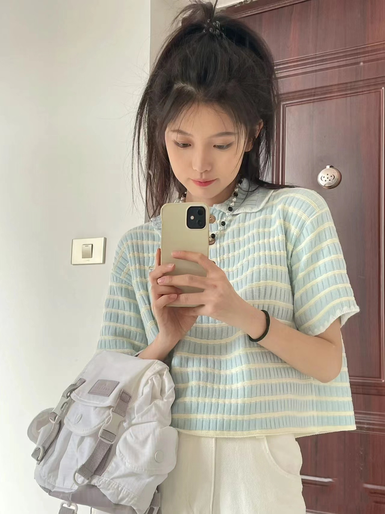 Circle of ice cream color milk series small fragrance knitting short sleeve sweet summer top