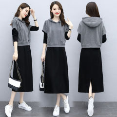 Women's dress 2020 autumn new women's fashion sweater coat color contrast personalized dress two sets