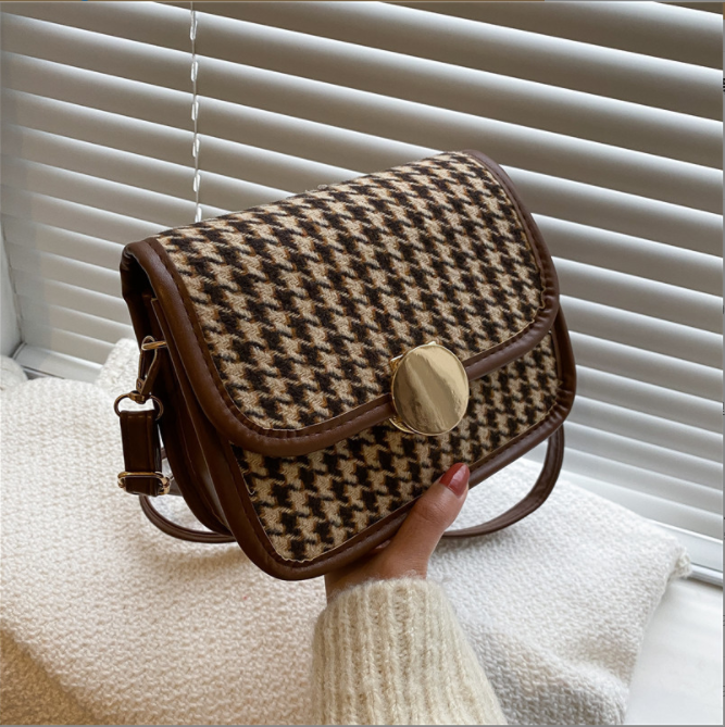 Shangxin foreign style winter retro thousand bird lattice Single Shoulder Messenger women's bag 2021 new simple Korean simple small square bag