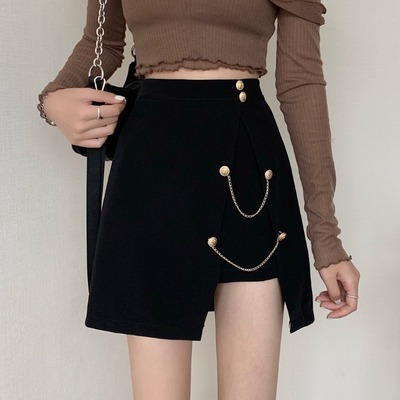 Korean women's pants skirt irregular black thin versatile High Waist Shorts