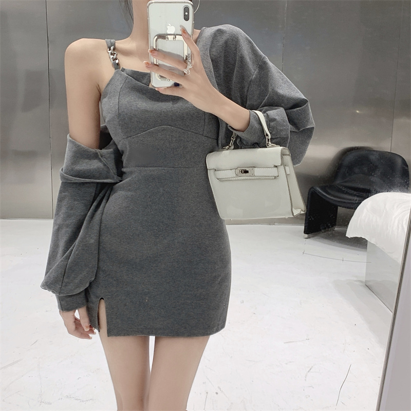 Real shooting real price Short long-sleeved cardigan outer jacket female + sexy slim suspender dress suit