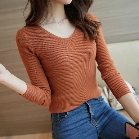 Real shot ~ V-Neck Sweater women's autumn 2020 new thin style with bottom layer underneath and black knitted top for autumn and winter