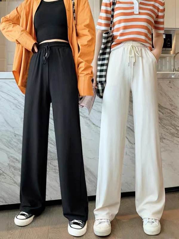 White wide leg pants women's high waist thin ice silk show thin and drooping, loose pants straight tube floor pants spring and summer