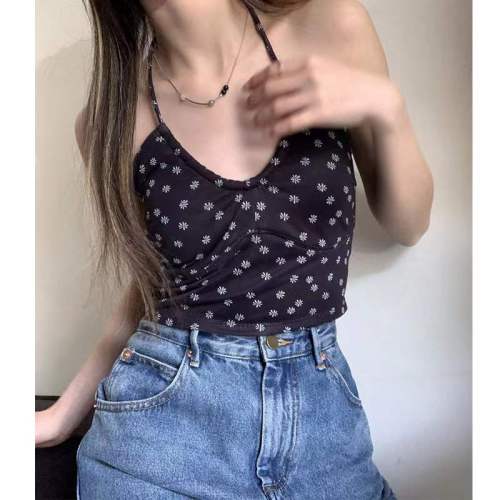 Floral camisole women's inner wear summer design feeling small crowd outer wear French babes sexy pure desire top casual