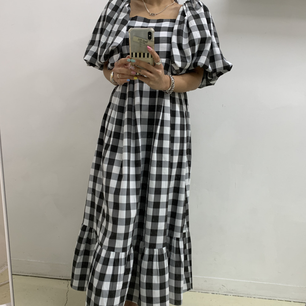 South Korea dongdamen 2022 summer women's new age reduced slim square neck short sleeved dress