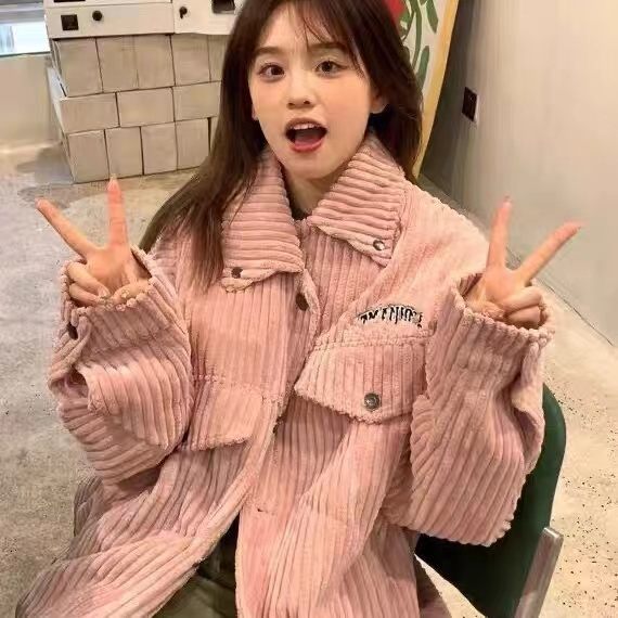 Single/Double Corduroy Jacket Women's 2022 Loose Student Korean Casual Lapel Workwear Jacket Tide