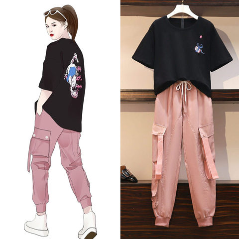 Large size women's clothes 2022 summer new style foreign style fashionable belly covering suit fat sister fashion age reduction and thin two-piece set