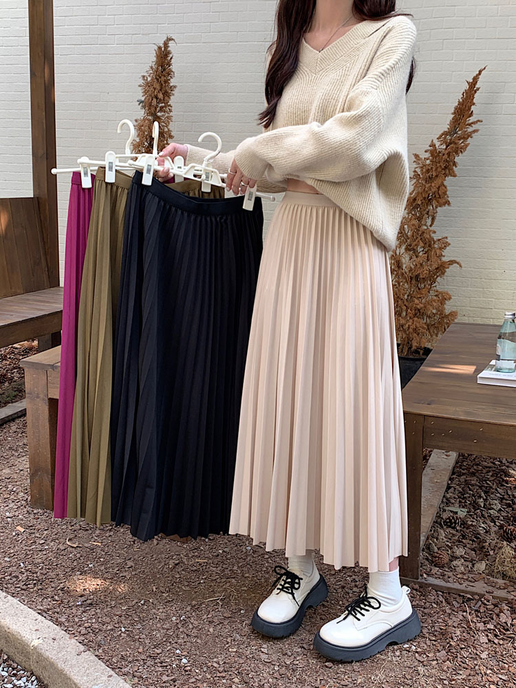 Real shooting real price autumn new Korean version solid color pleated skirt Retro three-dimensional skirt A-line skirt women