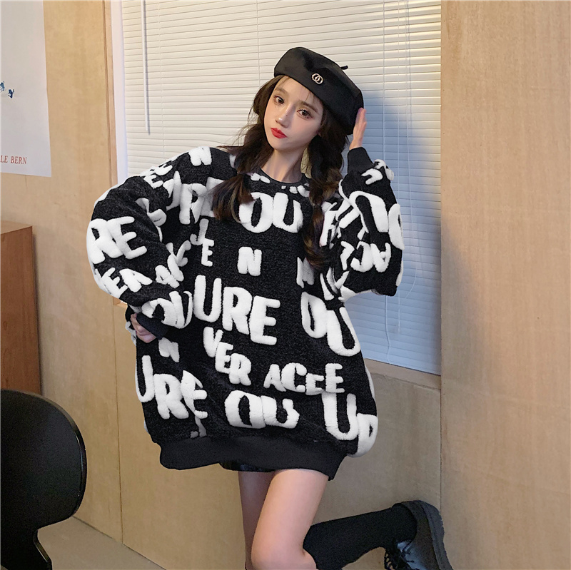 Deer plush niche sweater women's autumn and winter high-end fashion personality sweater loose lazy wind top
