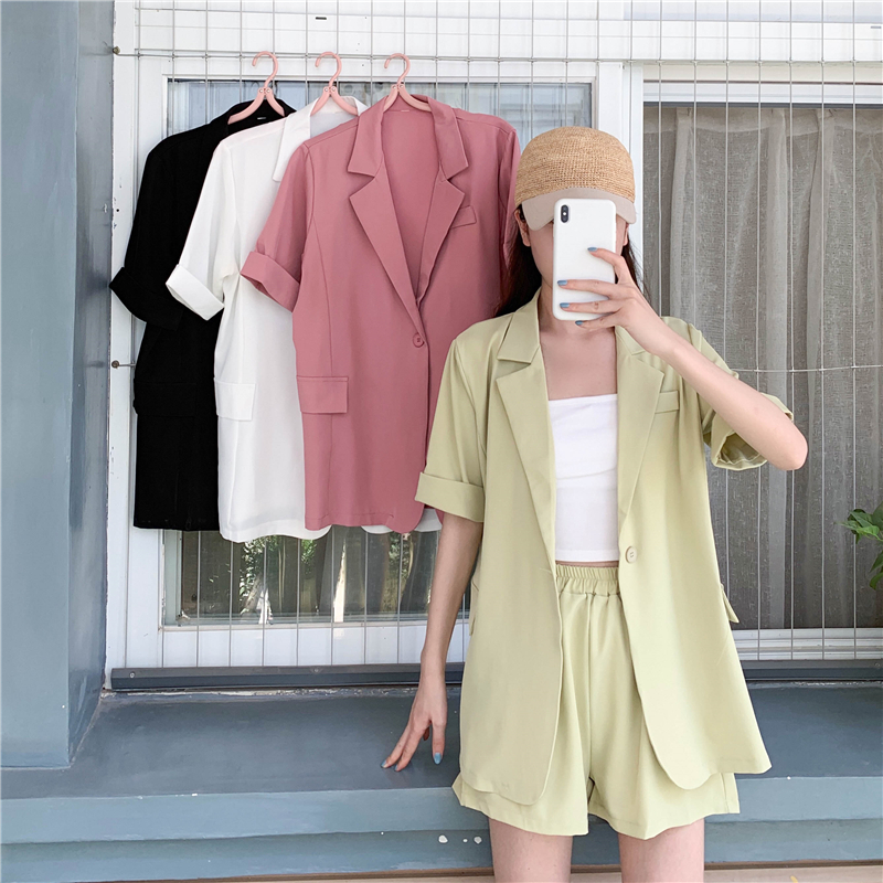 Real price ~ one button suit women's summer fashion shorts coat loose professional two-piece set