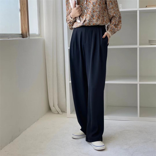 Real shot high waist down sense suit floor pants  new loose and thin straight tube daddy pants leisure wide leg pants