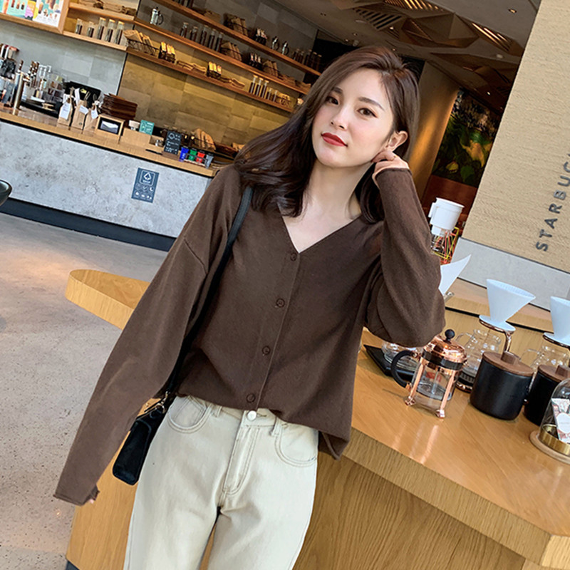 Knitted Cardigan Jacket Women Fashion 2020 new autumn V-neck thin style foreign style thin sweater top thin women