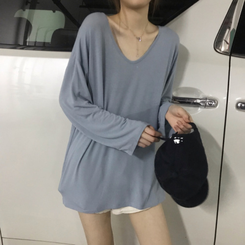 28 real price early autumn versatile solid color loose V-Neck long sleeve T-shirt bottoming shirt
